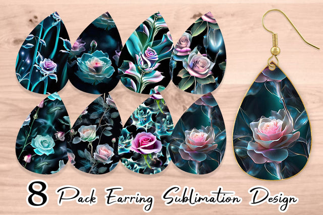 Earring Rose Glass Pattern Sublimation artnoy 