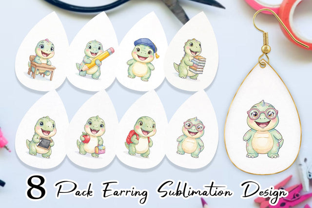 Earring Round Storybook School Dino Sublimation artnoy 
