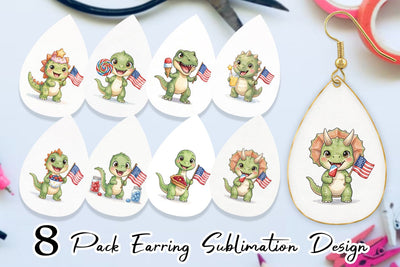 Earring Round Summer Treats Dino Watercolor Sublimation artnoy 