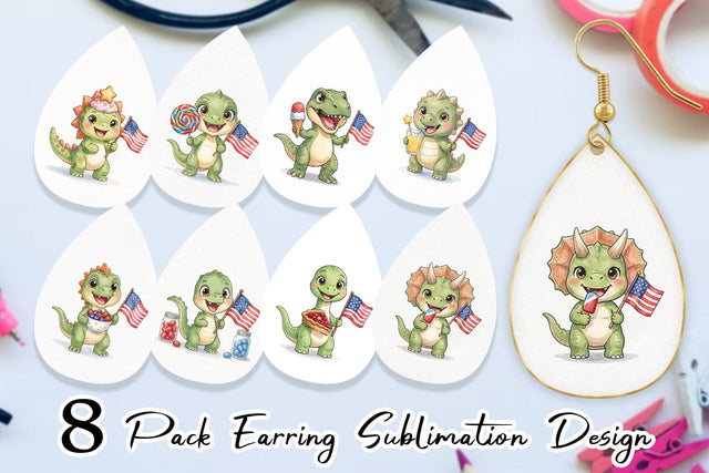 Earring Round Summer Treats Dino Watercolor Sublimation artnoy 