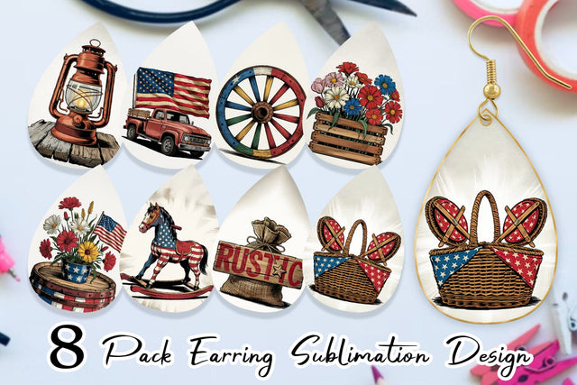 Earring Rustic 4th of July Sublimation artnoy 