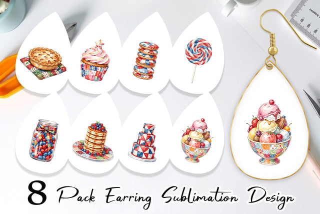 Earring Rustic July 4th Patchwork Sweets Sublimation artnoy 