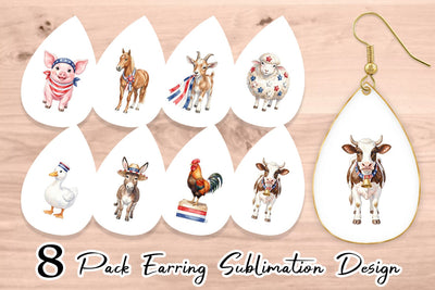 Earring Rustic Patriotic Farm Animals Sublimation artnoy 