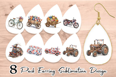 Earring Rustic USA Patchwork Vehicle Sublimation artnoy 