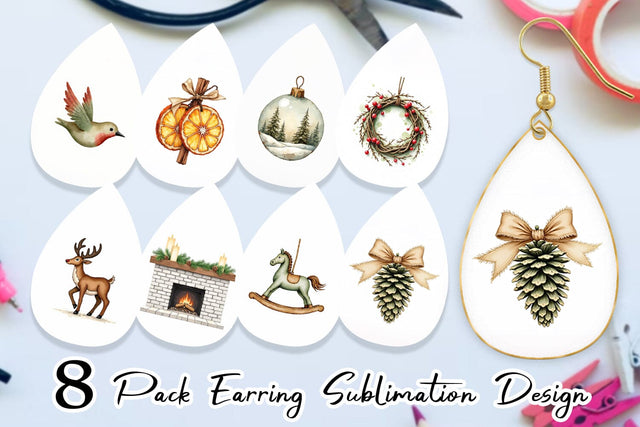 Earring Rustic Woodland Christmas Sublimation artnoy 