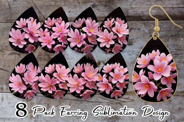 Earring Sakura Flowers Dark Sublimation artnoy 