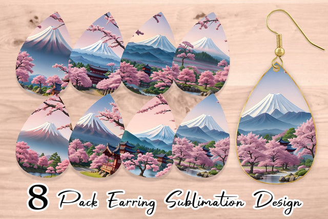 Earring Sakura Trees Mount Fuji Sublimation artnoy 