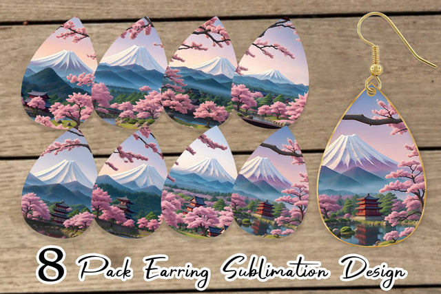 Earring Sakura Trees Mount Fuji Sublimation artnoy 