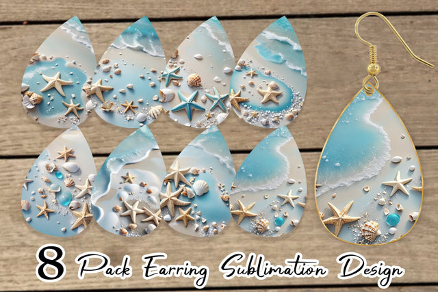 Earring Sandy Beach and Seashells Sublimation artnoy 