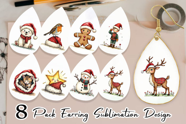 Earring Santa Hat Whimsy Sublimation artnoy 