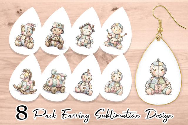 Earring Santa Workshop Patchwork Watercolor Sublimation artnoy 