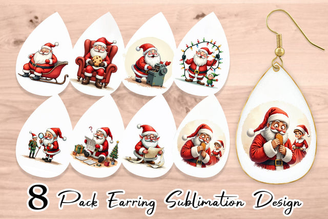 Earring Santa's Quirky Workshop Watercolor Sublimation artnoy 