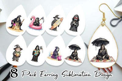 Earring Sarcastic Aloha Reaper Watercolor Sublimation artnoy 
