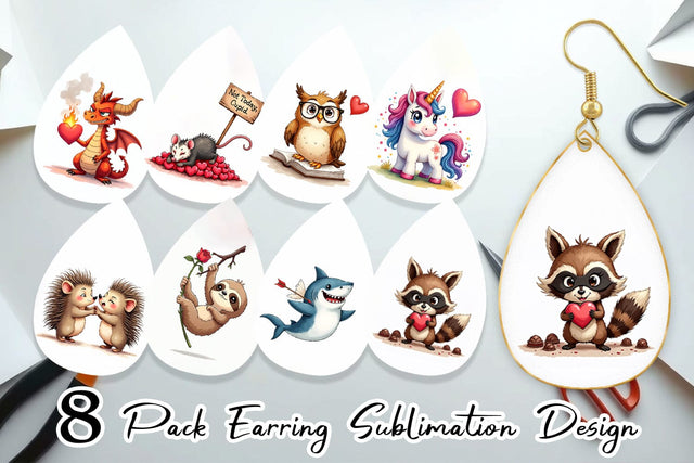 Earring Sarcastic Animals Valentine Cynical Critters Watercolor Sublimation artnoy 