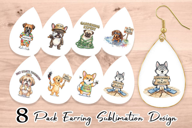 Earring Sarcastic Anti Summer Dog Watercolor Sublimation artnoy 
