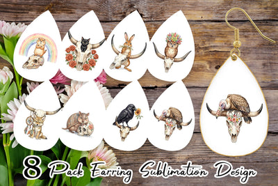 Earring Sarcastic Boho Desert Skull Watercolor Sublimation artnoy 
