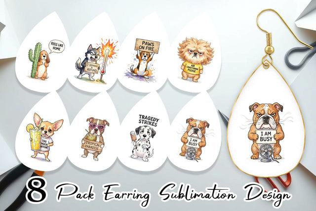 Earring Sarcastic Heatwave Dog Watercolor Sublimation artnoy 