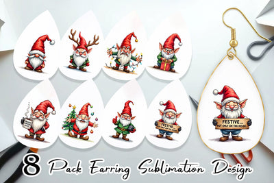 Earring Sarcastic Holiday Gnomes Watercolor Sublimation artnoy 