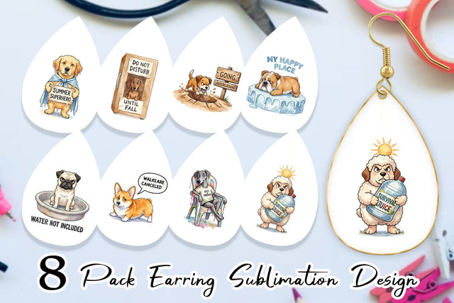 Earring Sarcastic Lazy Summer Dog Watercolor Sublimation artnoy 