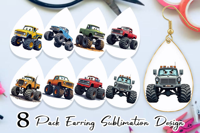 Earring Sarcastic Monster Trucks Sublimation artnoy 