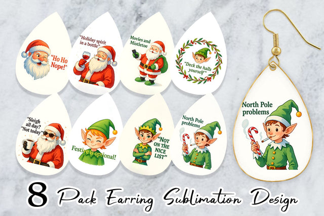 Earring Sarcastic Santa Elves Sublimation artnoy 