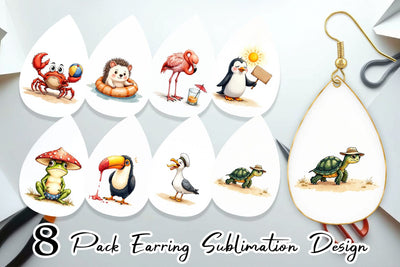 Earring Sarcastic Summer Animals Watercolor Sublimation artnoy 