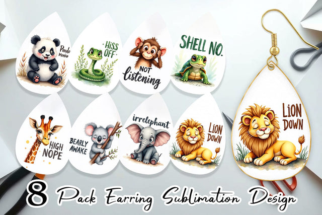 Earring Sassy Big-Eyed Animal Watercolor Puns Sublimation artnoy 