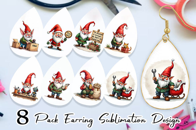 Earring Sassy Santa's Helpers: Watercolor Gnome Crew Sublimation artnoy 