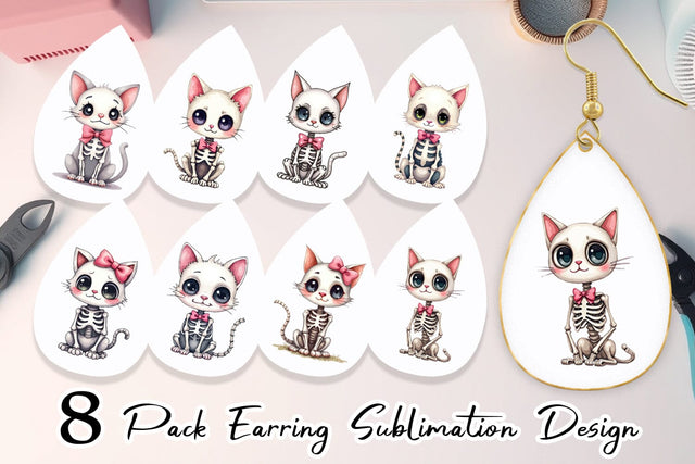 Earring Sassy Skeleton Cat Sublimation artnoy 