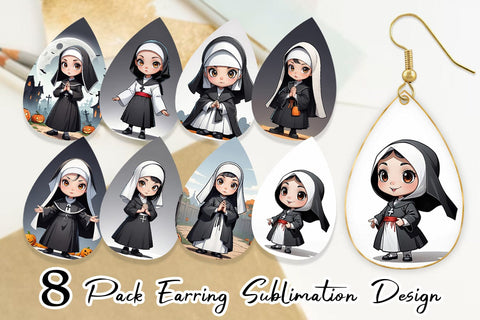 Earring Scary Halloween Nun Sublimation artnoy 