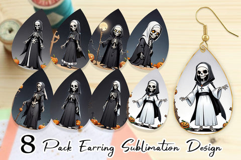 Earring Scary Skeleton Nun Sublimation artnoy 