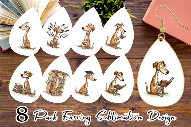 Earring Scholarly Canine Dog Watercolor Sublimation artnoy 