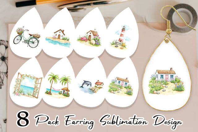 Earring Seaside Cottage Sublimation artnoy 