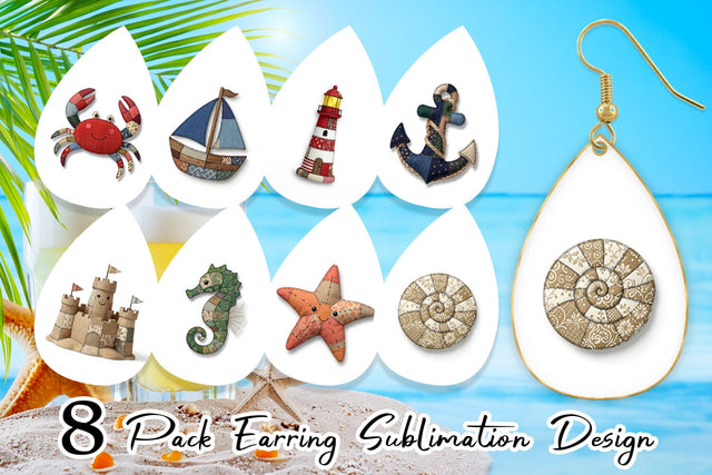 Earring Seaside Quilted Beach Sublimation artnoy 
