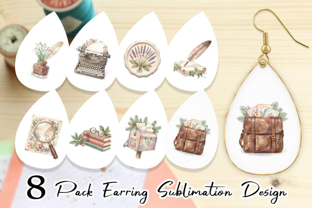 Earring Sentimental Holiday Post Watercolor Sublimation artnoy 