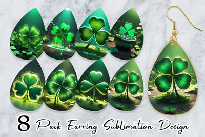 Earring Shamrock Leaf Patrick Day Sublimation artnoy 