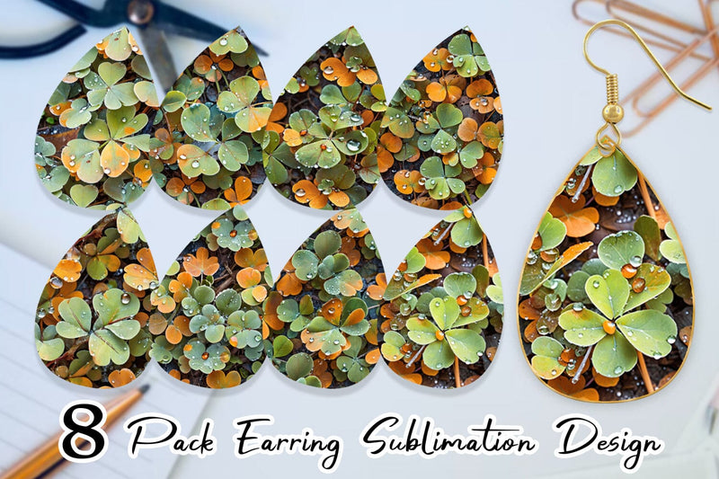Earring Shamrock Leaves Pattern Sublimation artnoy 