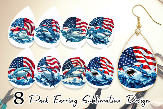 Earring Shark 4th of July Sublimation artnoy 
