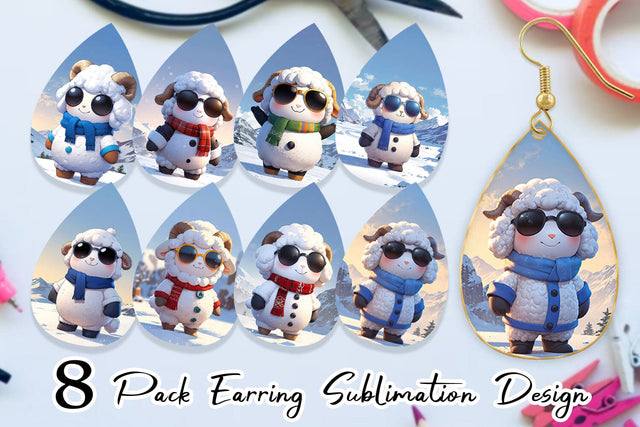 Earring Sheep Christmas Sublimation artnoy 