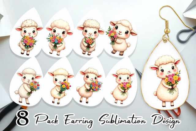 Earring Sheep Spring Bouquet Sublimation artnoy 