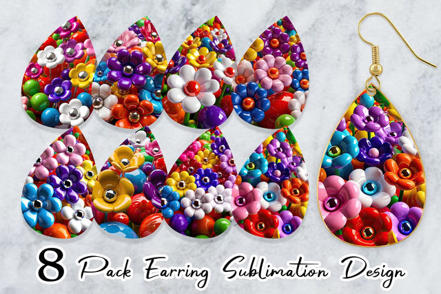 Earring Shiny 3D Flowers Sublimation artnoy 