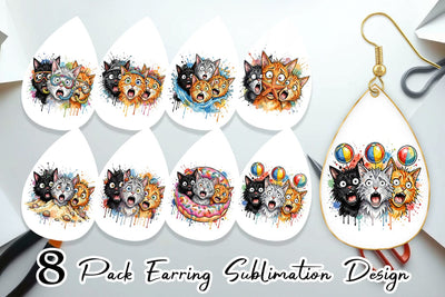 Earring Shocked Beach Cat Heads Ink Sketch Sublimation artnoy 