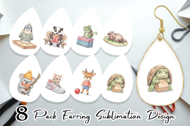 Earring Shy Awkward School Animal Watercolor Sublimation artnoy 