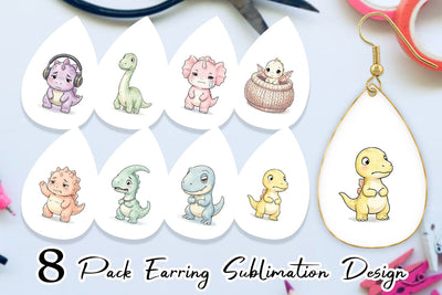 Earring Shy Baby Dinosaur Watercolor Sublimation artnoy 