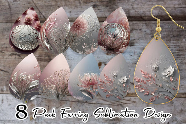 Earring Silver and Pink Plants Sublimation artnoy 