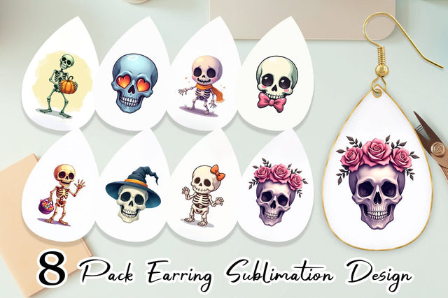 Earring Skeleton Skulls Sublimation artnoy 