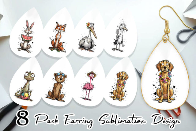 Earring Skinny Beach Sketch Animal Sublimation artnoy 