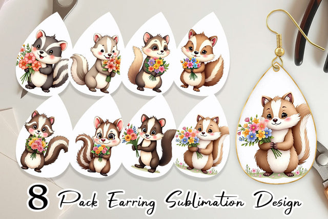 Earring Skunk Spring Bouquet Sublimation artnoy 