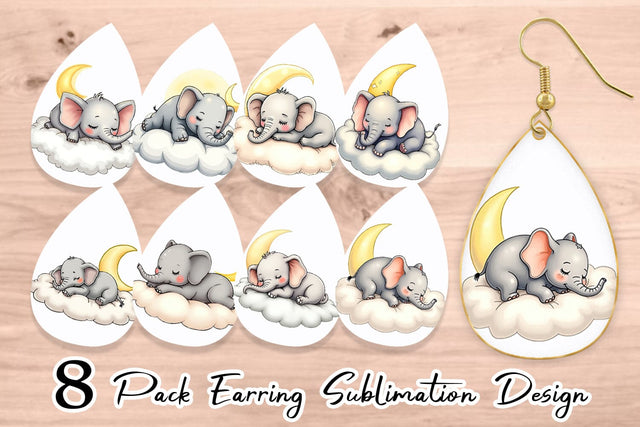 Earring Sleepy Elephant Cloud Sublimation artnoy 