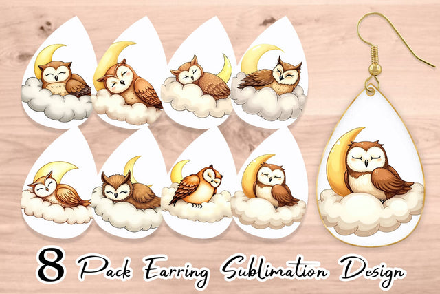 Earring Sleepy Owl Cloud Sublimation artnoy 
